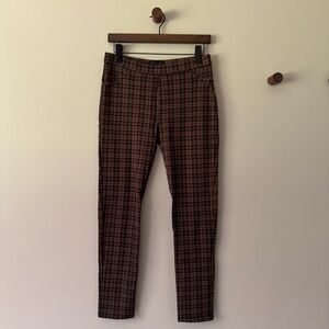 SANCTUARY KNIT LEGGINGS BURGUNDY BLACK AND BROWN PLAID SIZE MEDIUM EUC